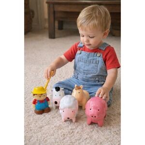 Boley Toddler Farm Toy Set Pig Cow Sheep Farmer Horse Rakes  Imaginative Play